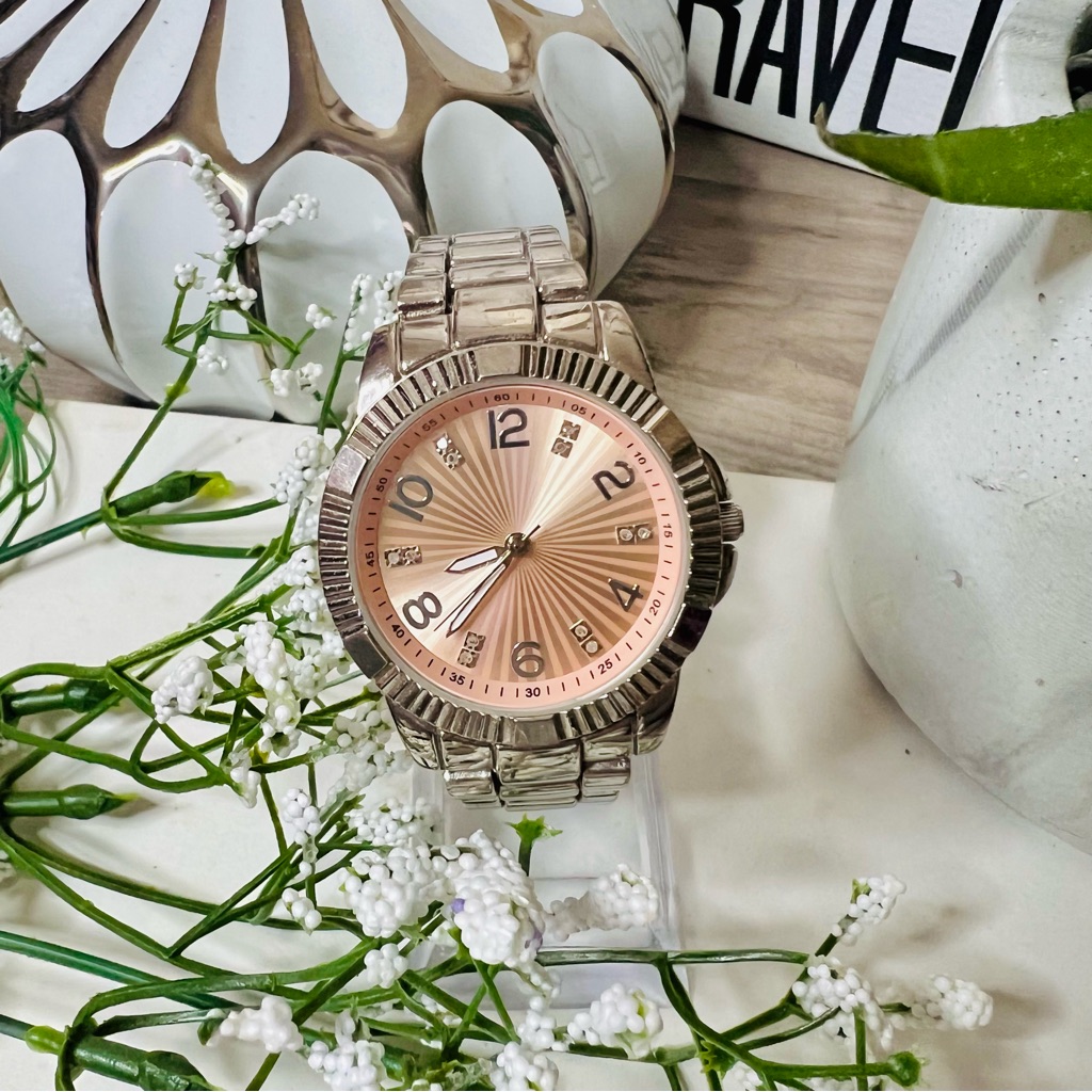 Silver  Rose Gold Diamond Watch